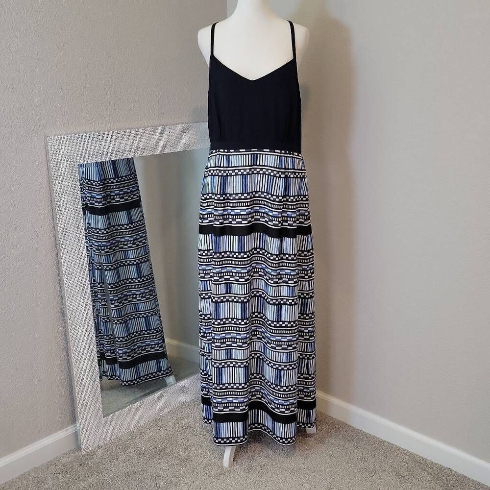 J CREW FACTORY MAXI DRESS PRINTED SKIRT NAVY BLUE SIZE 12